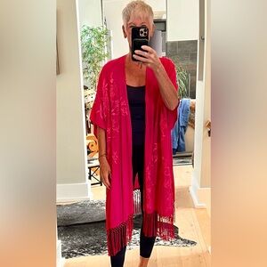Chicos PINK duster with fringe NWOT